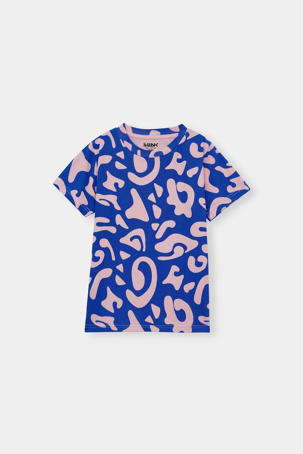 Unisex' Blue Abstract Tee – Pink Funky Print Allover