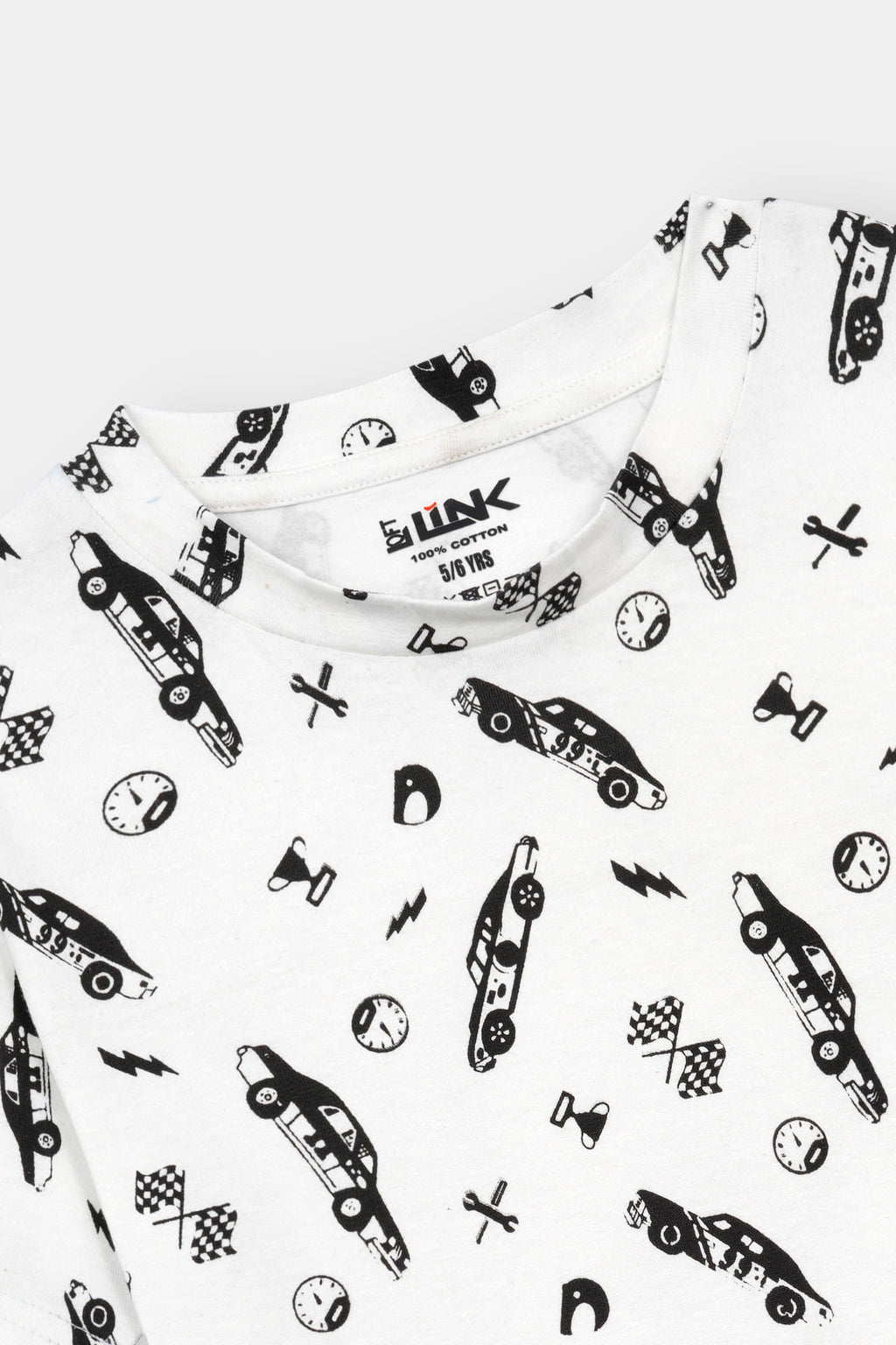 Unisex' White Racing Icons Tee – Black Allover Speed Print