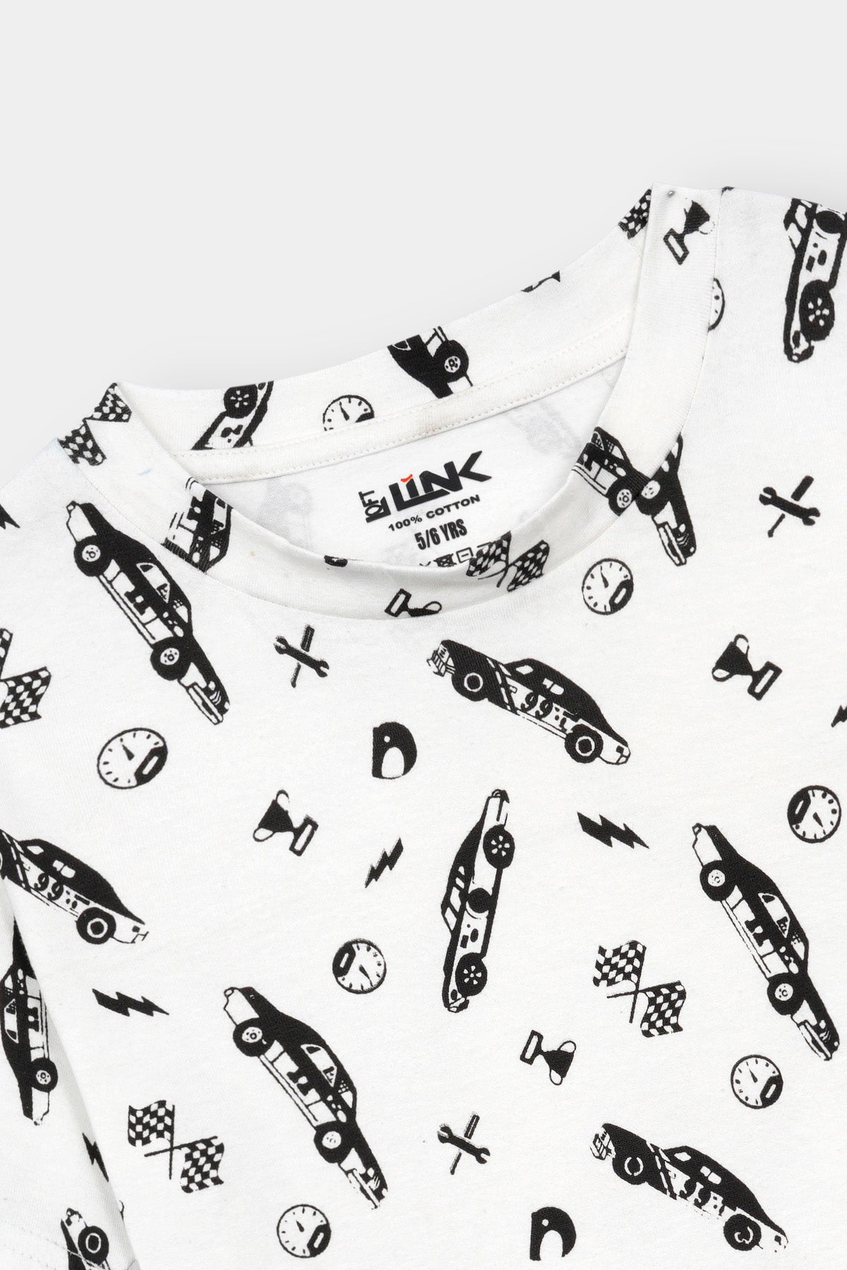 Unisex' White Racing Icons Tee – Black Allover Speed Print