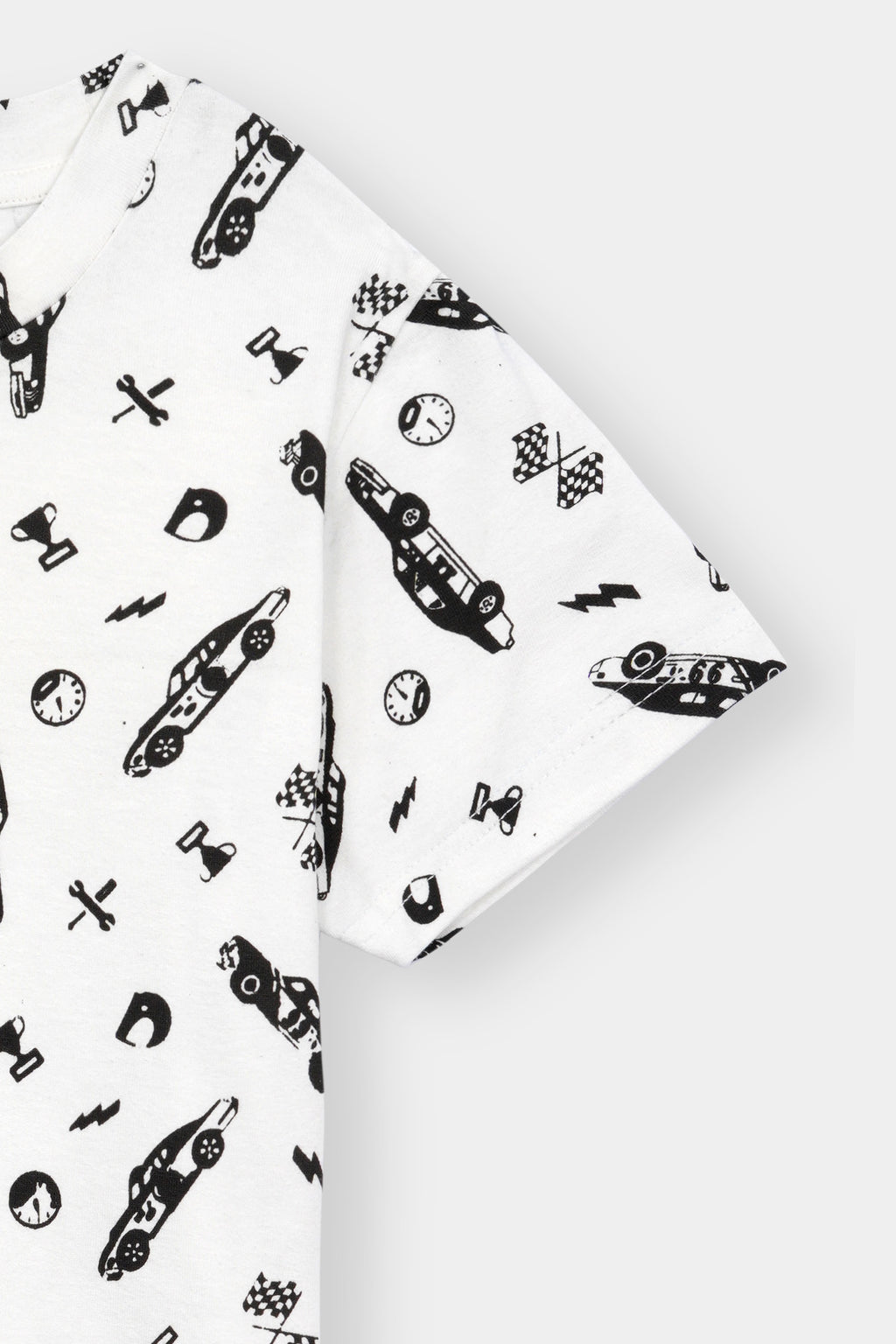 Unisex' White Racing Icons Tee – Black Allover Speed Print