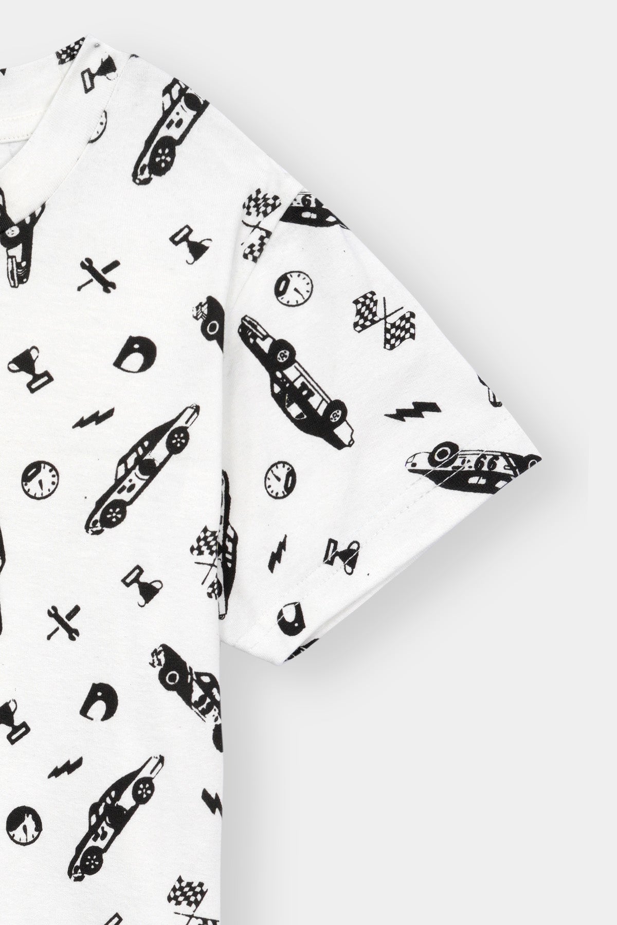 Unisex' White Racing Icons Tee – Black Allover Speed Print