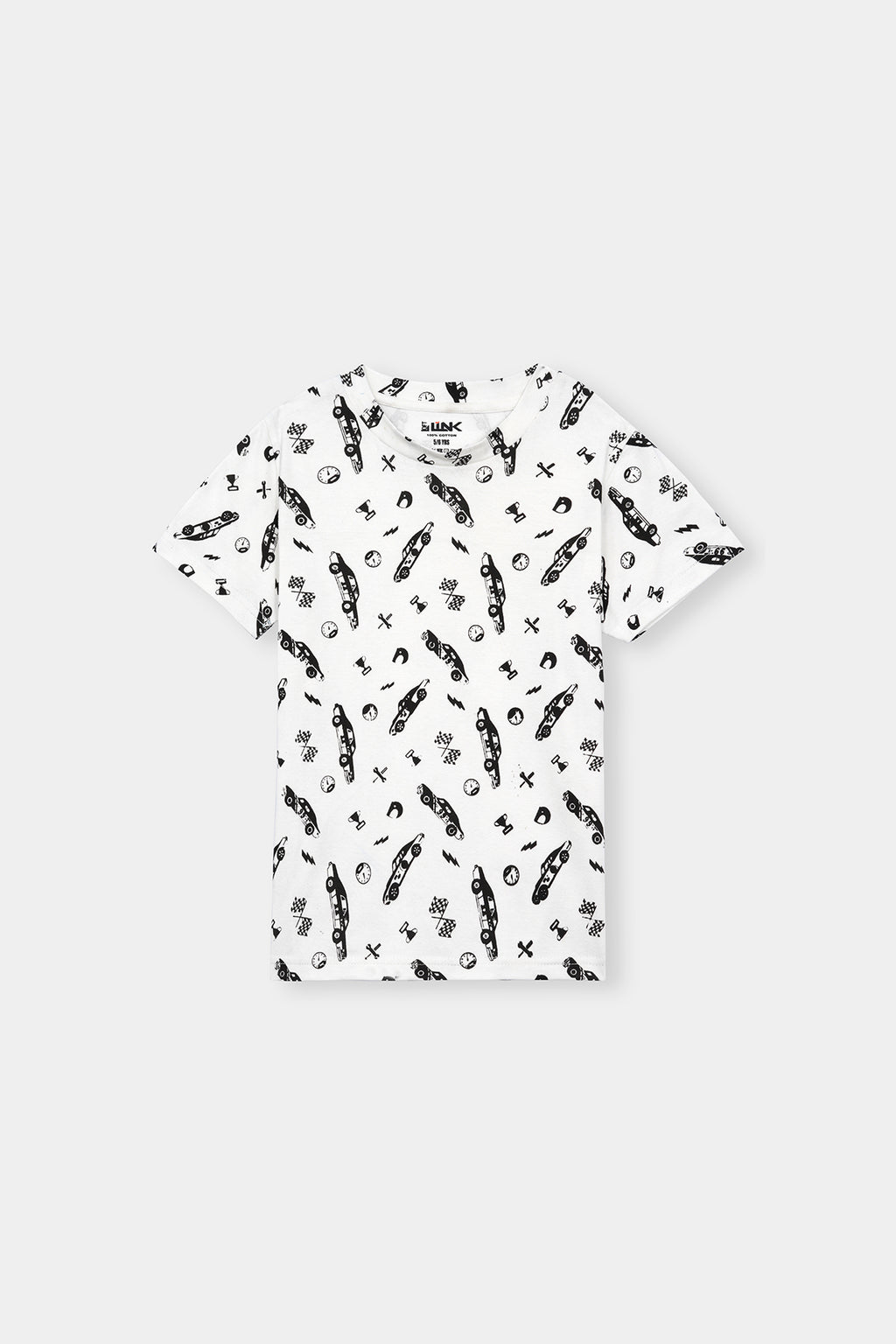 Unisex' White Racing Icons Tee – Black Allover Speed Print