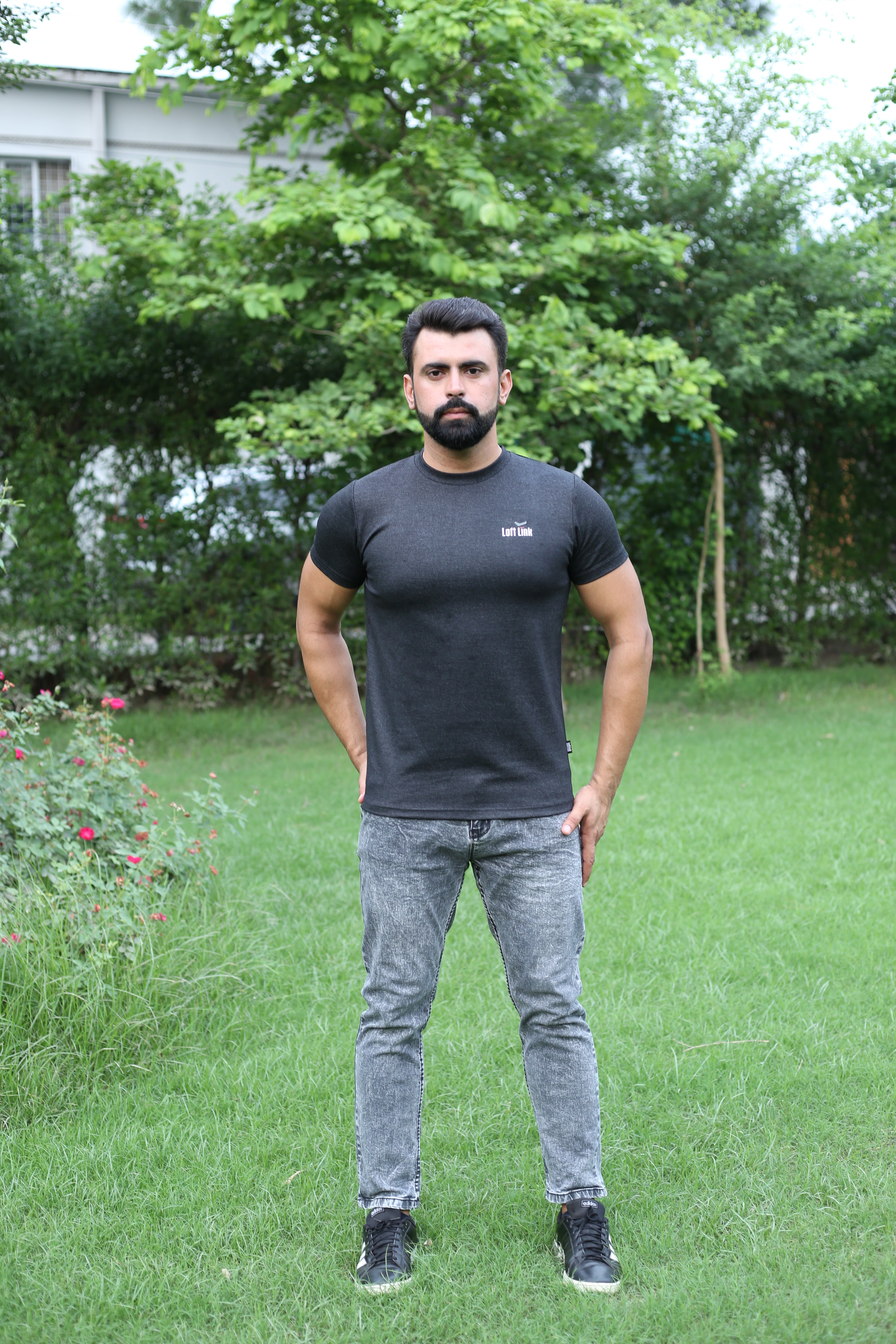 Men’s Classic Denim charcol jersy Black Fitted T-Shirt – Minimalist Style by Loft Link