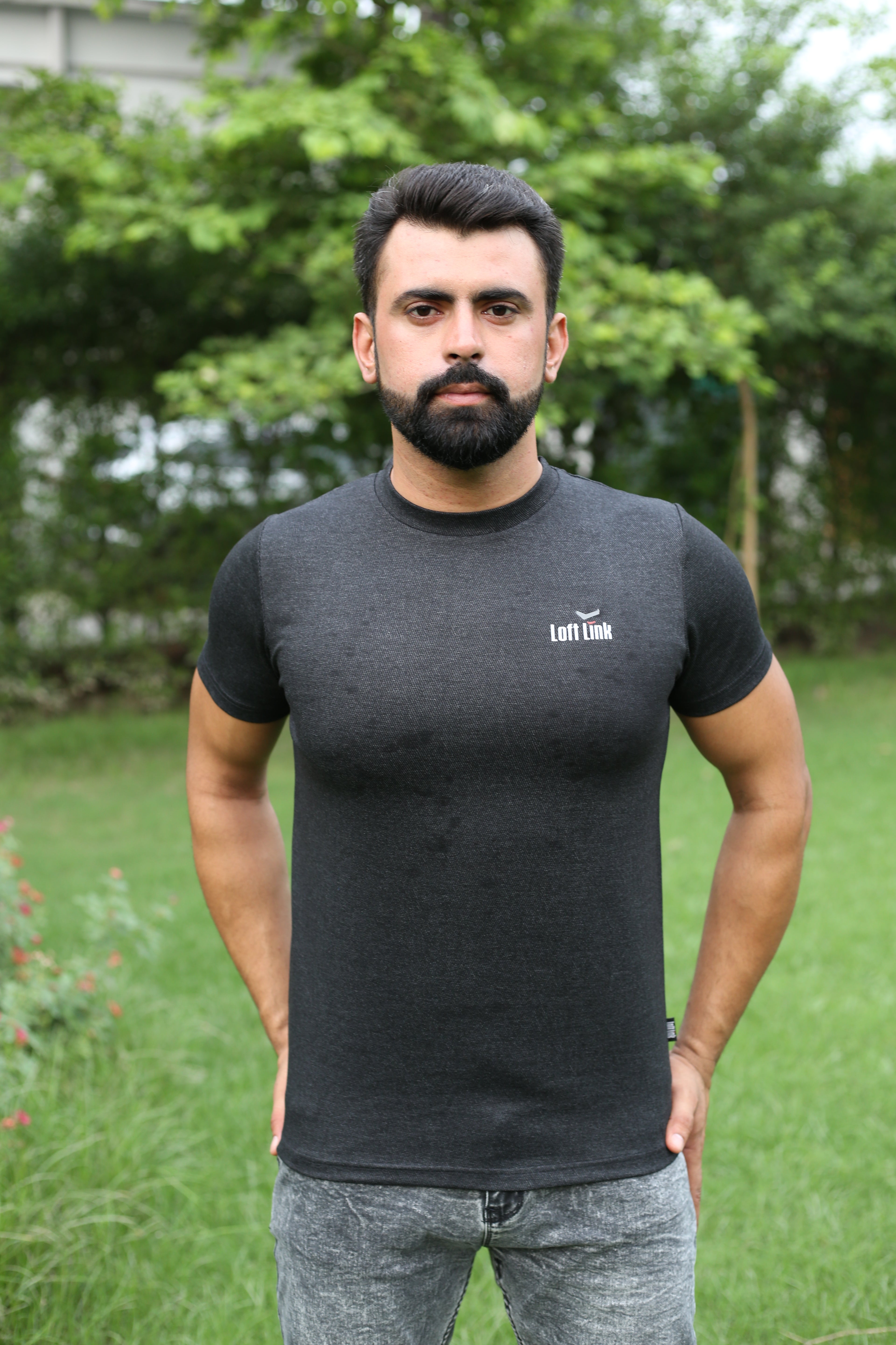 Men’s Classic Denim charcol jersy Black Fitted T-Shirt – Minimalist Style by Loft Link