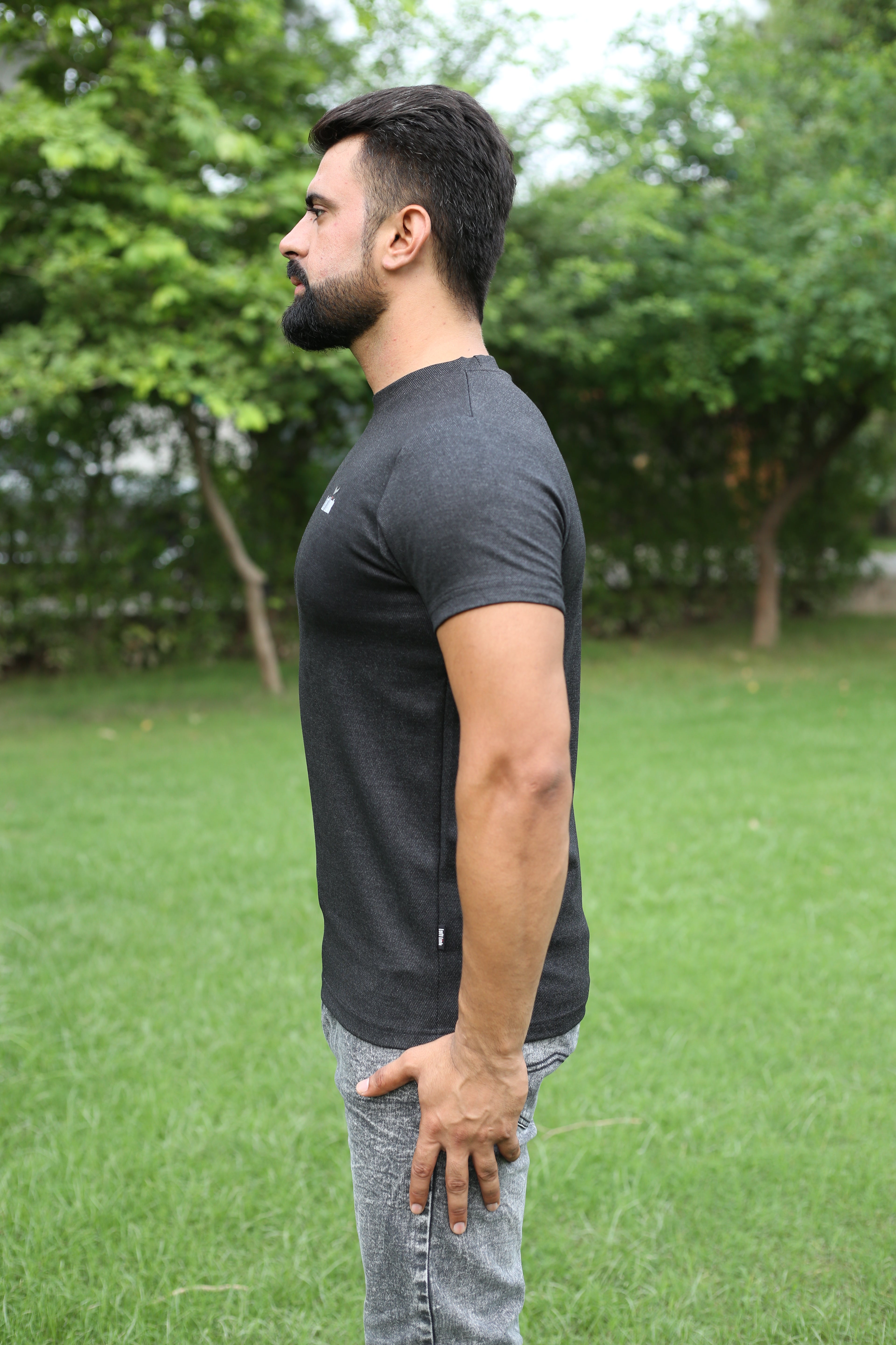 Men’s Classic Denim charcol jersy Black Fitted T-Shirt – Minimalist Style by Loft Link