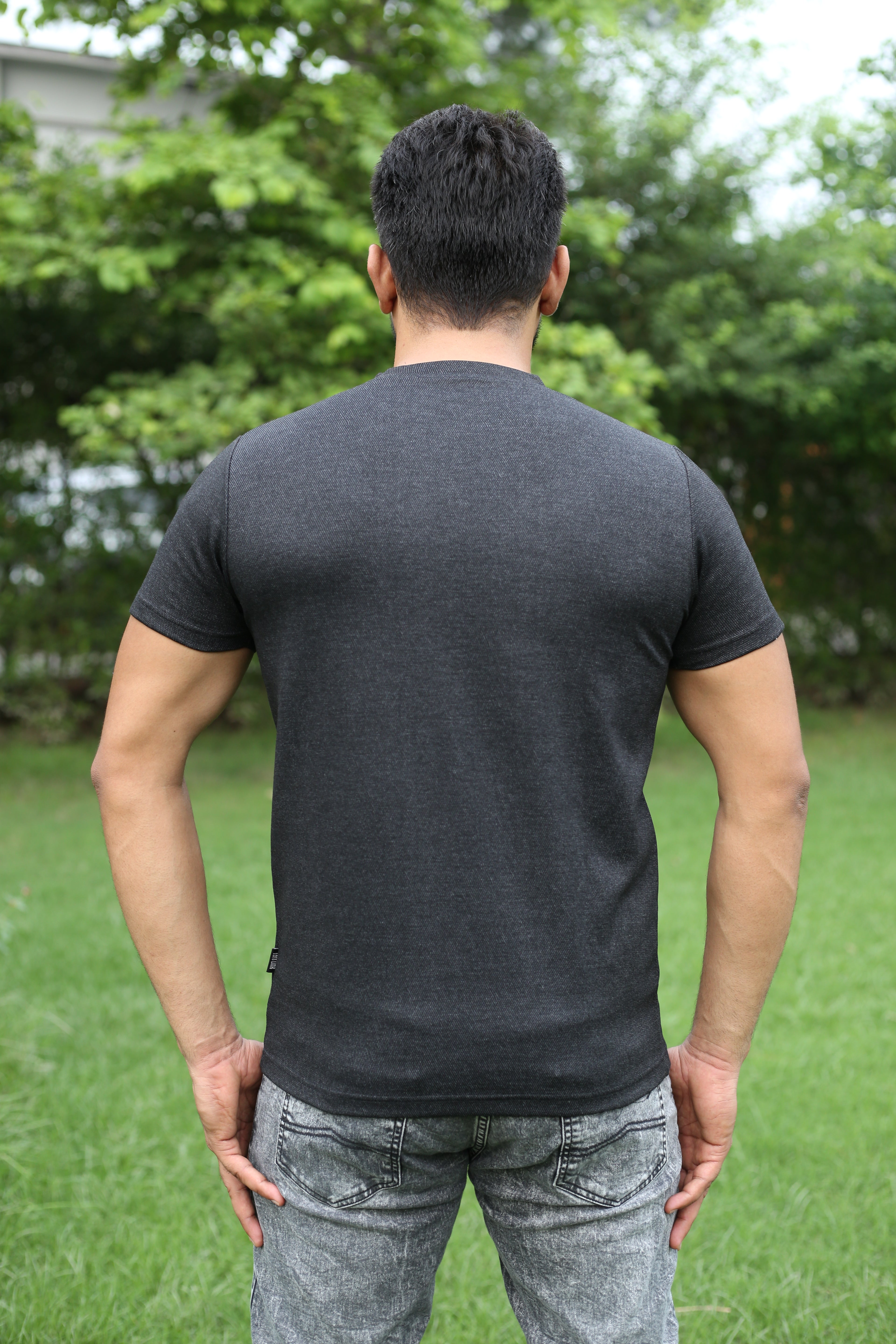 Men’s Classic Denim charcol jersy Black Fitted T-Shirt – Minimalist Style by Loft Link