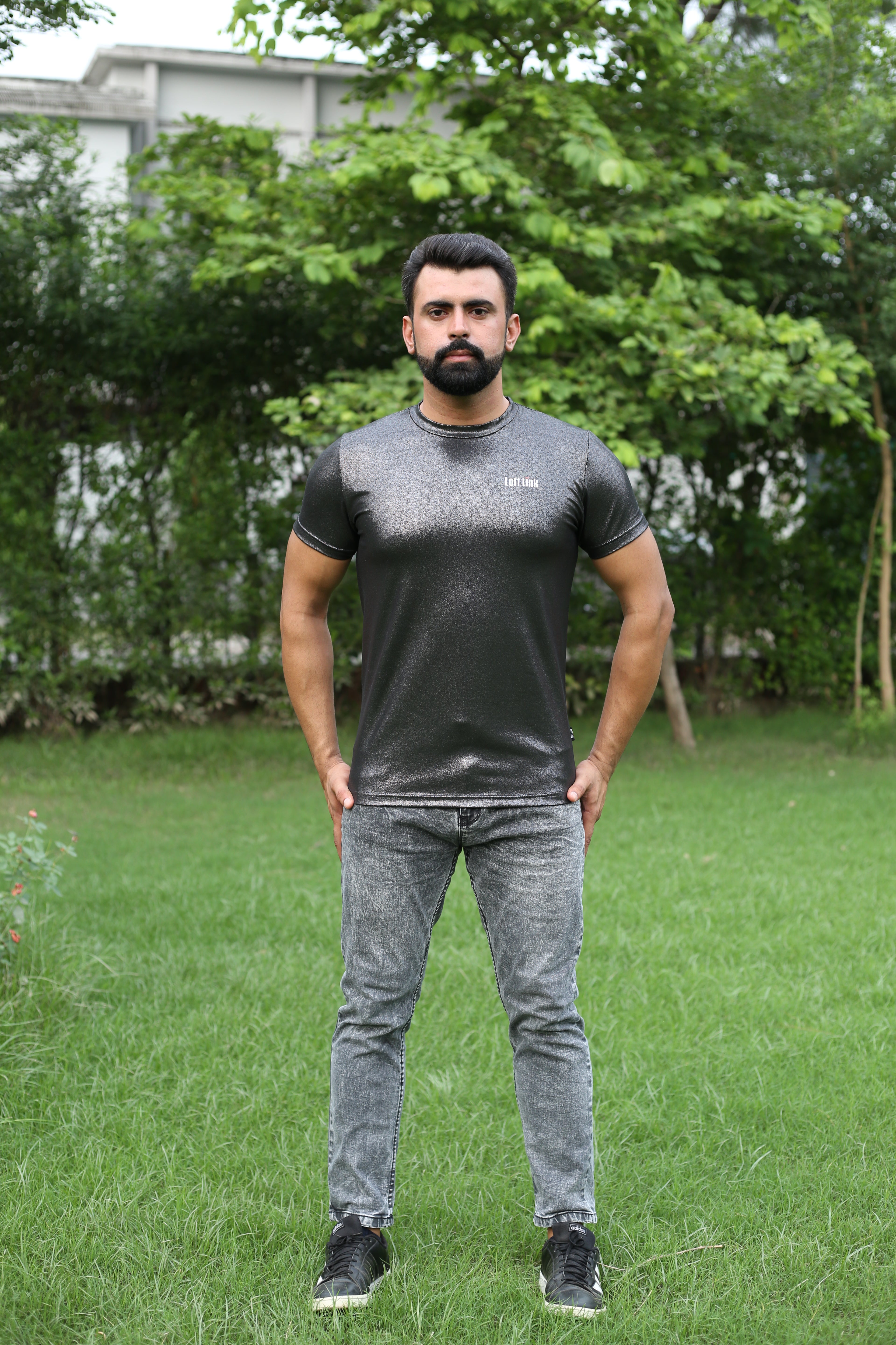 Men’s Metallic leather effect Fitted T-Shirt – Gloss Finish by Loft Link