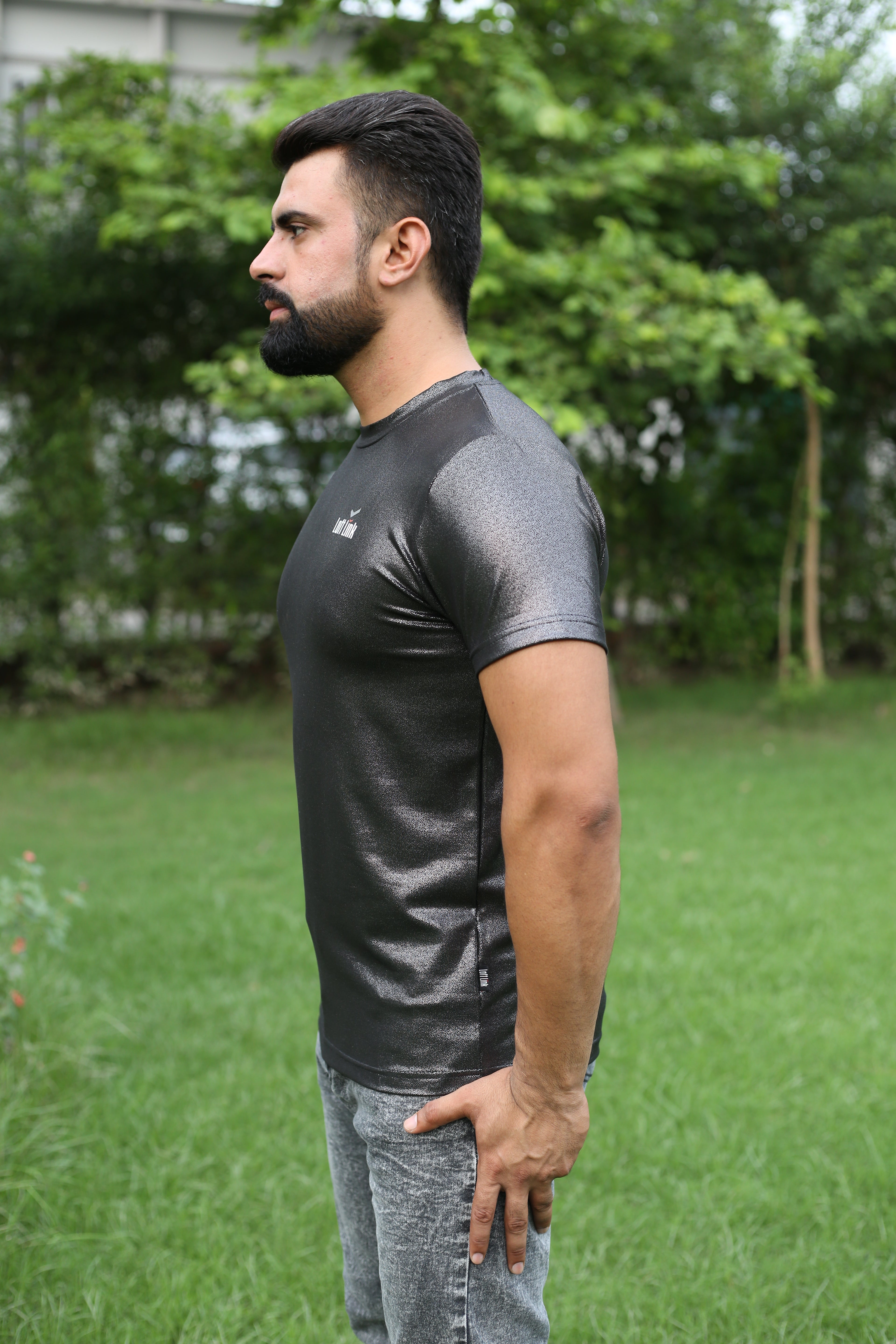 Men’s Metallic leather effect Fitted T-Shirt – Gloss Finish by Loft Link