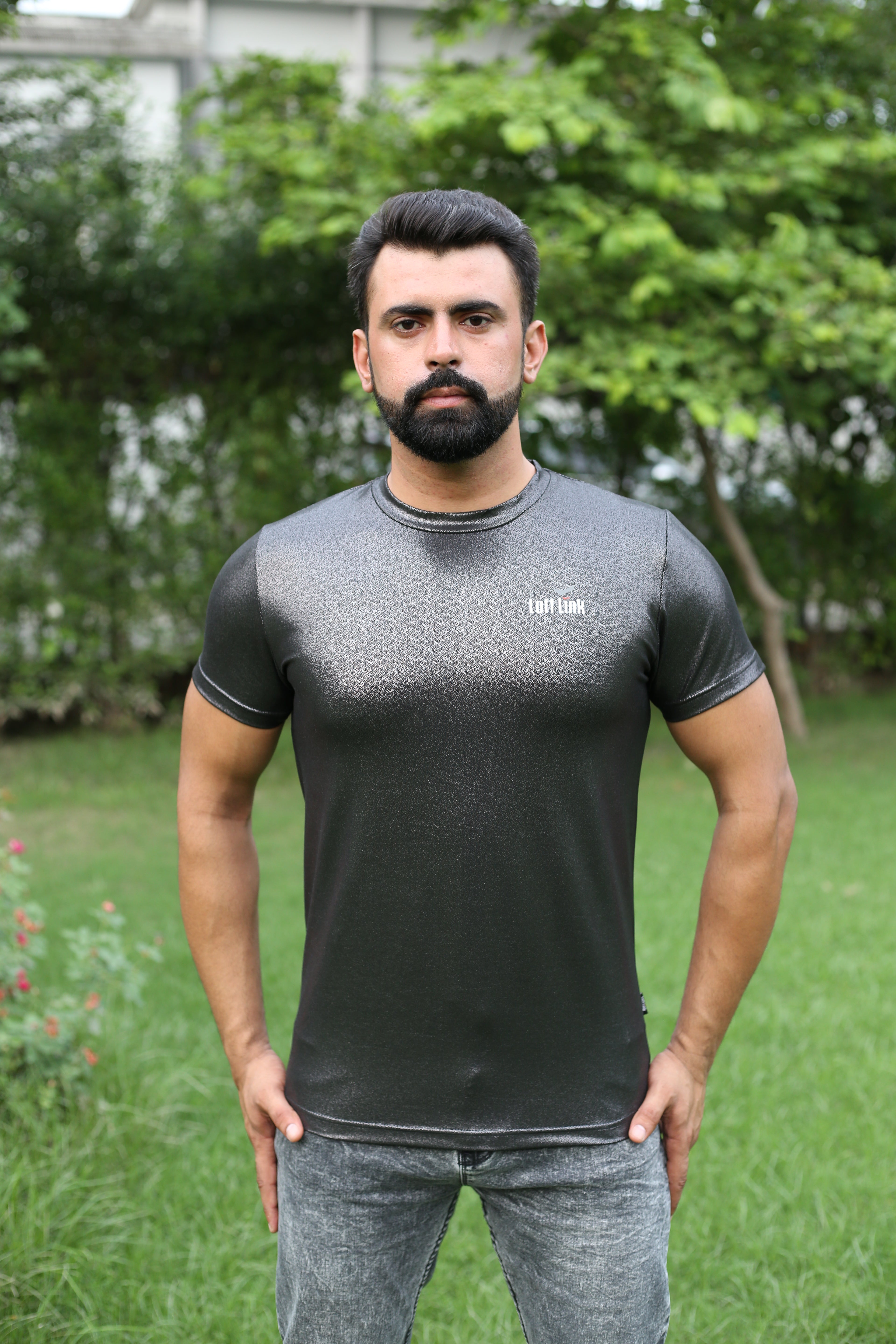 Men’s Metallic leather effect Fitted T-Shirt – Gloss Finish by Loft Link