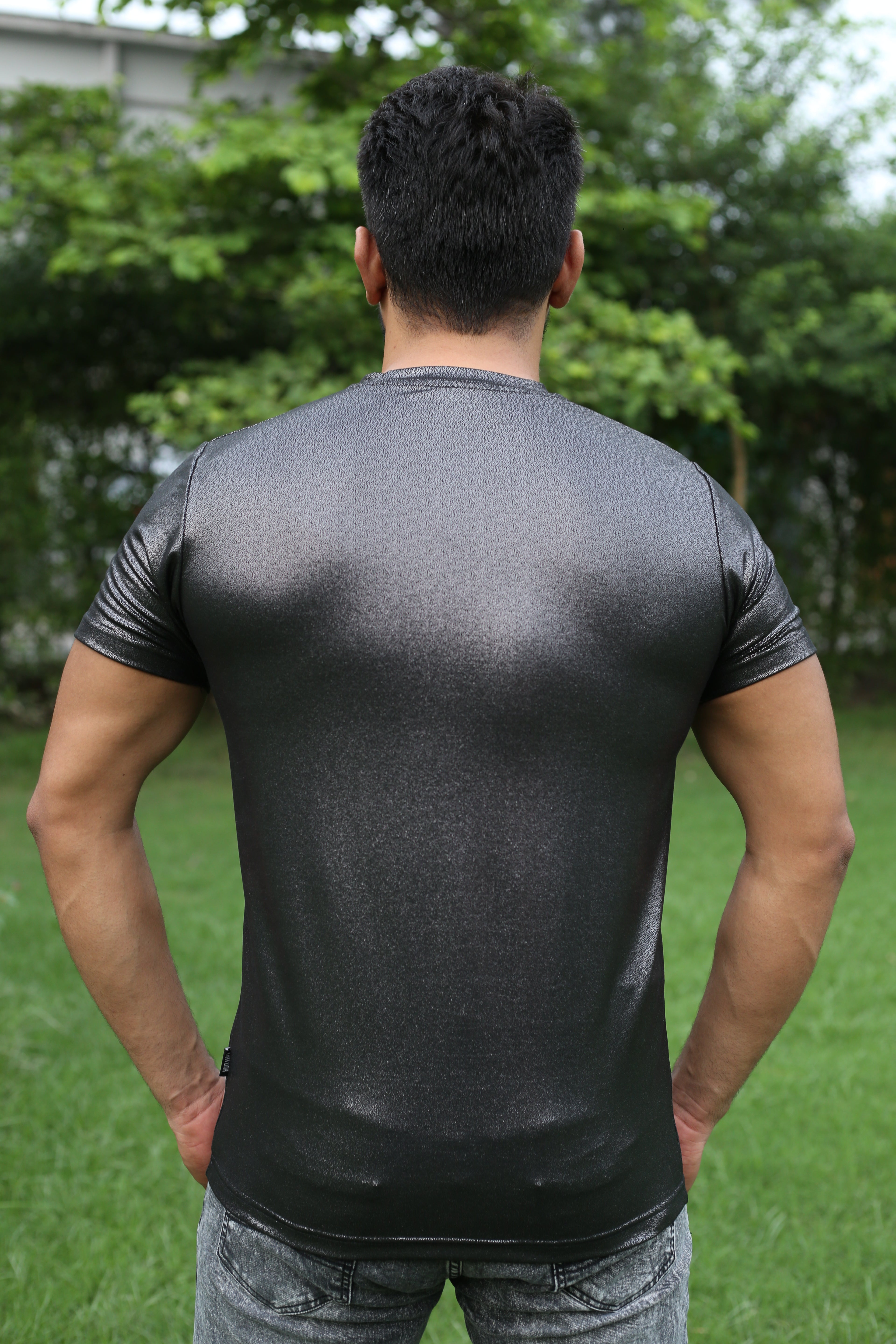 Men’s Metallic leather effect Fitted T-Shirt – Gloss Finish by Loft Link
