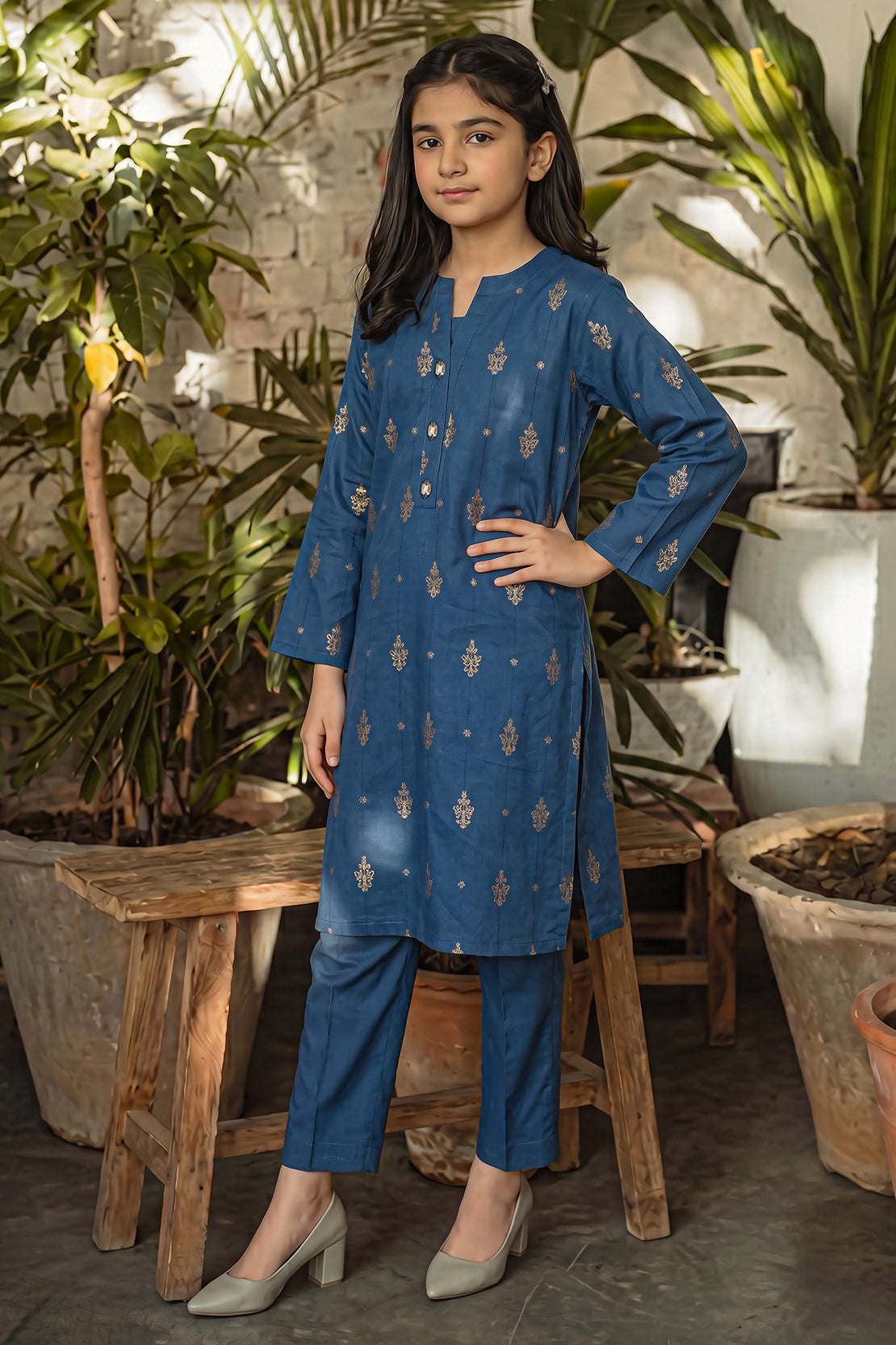 Stitched Cotton Jacquard 2 Piece (Shirt/trouser) For Kids
