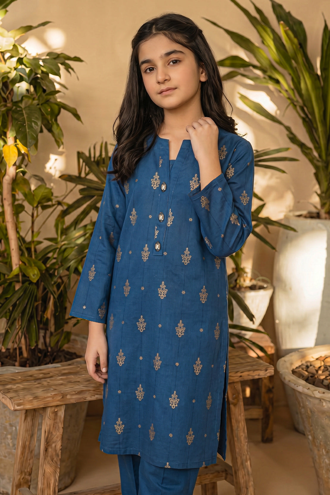 Stitched Cotton Jacquard 2 Piece (Shirt/trouser) For Kids