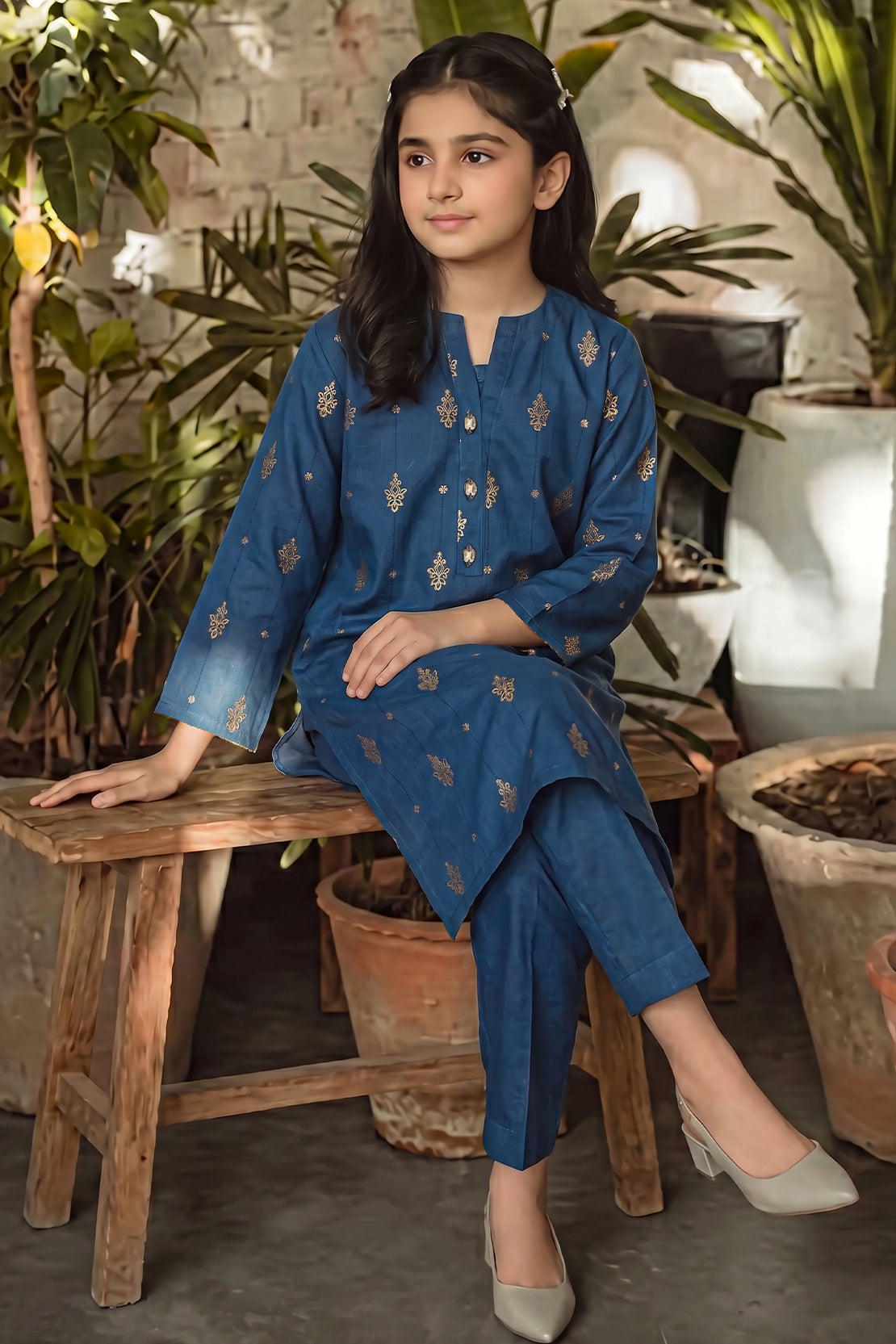 Stitched Cotton Jacquard 2 Piece (Shirt/trouser) For Kids