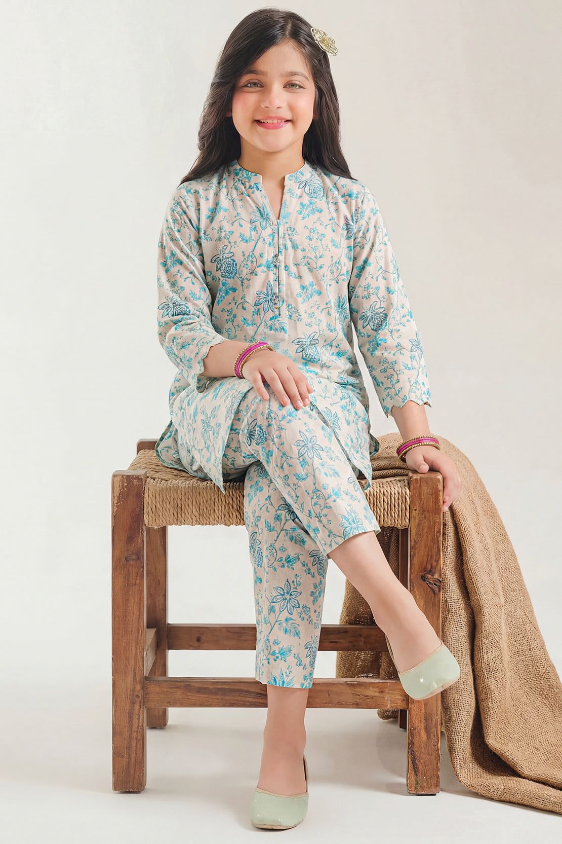 Printed Self Lawn Stitched 2 Piece (Shirt/Trouser) For Kids