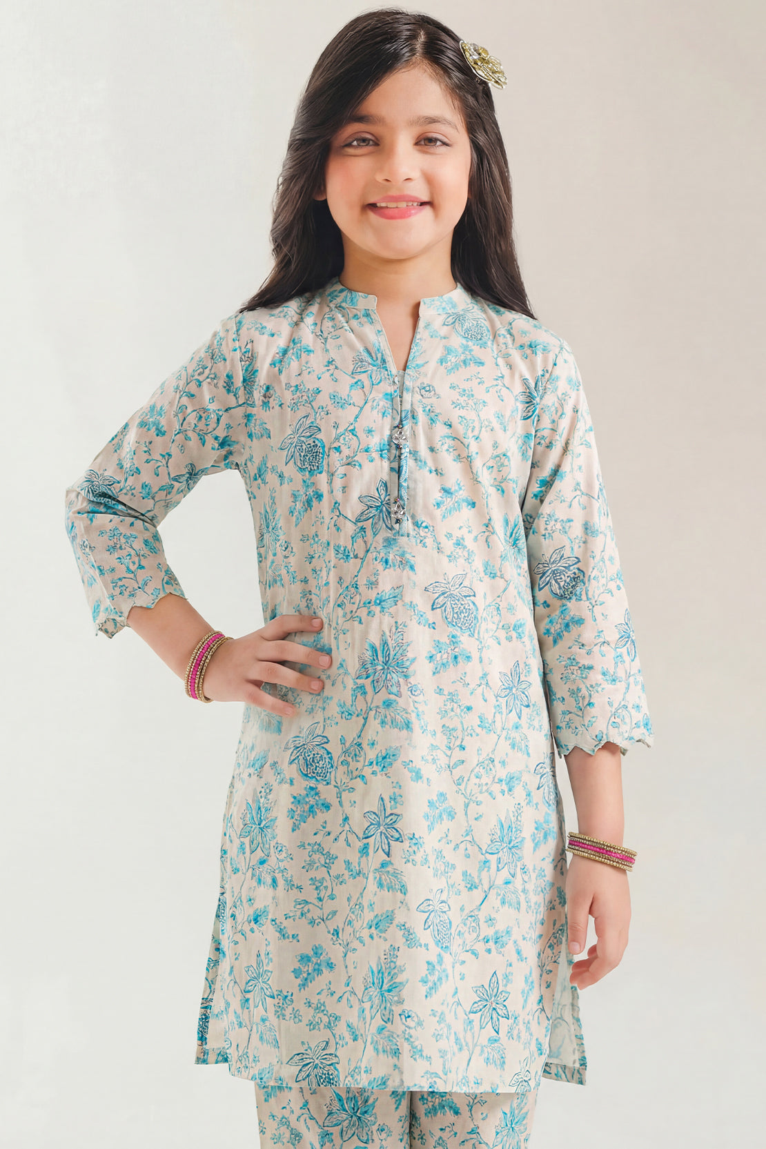 Printed Self Lawn Stitched 2 Piece (Shirt/Trouser) For Kids