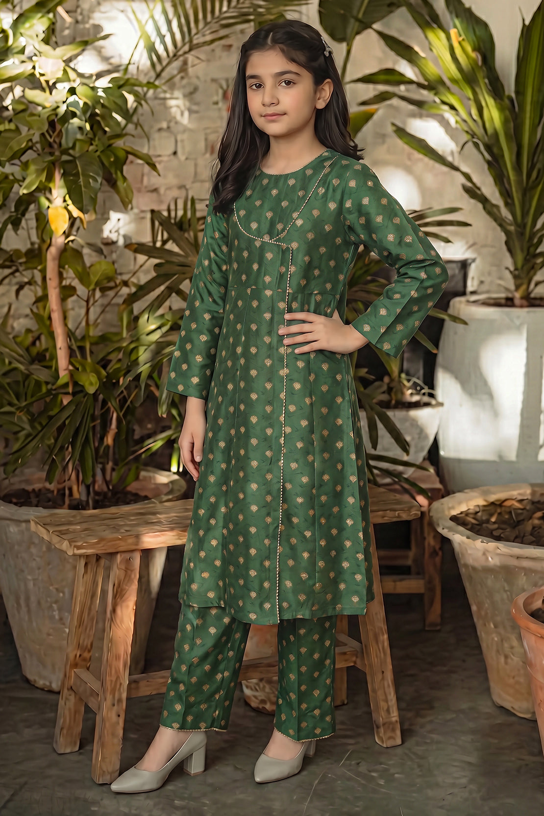 Stitched Cotton Jacquard 2 Piece (Shirt/trouser) For Kids
