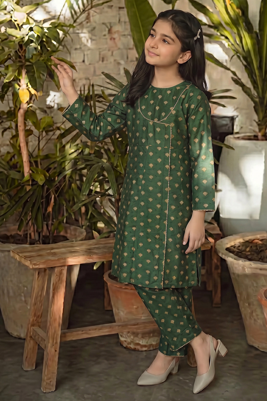 Stitched Cotton Jacquard 2 Piece (Shirt/trouser) For Kids