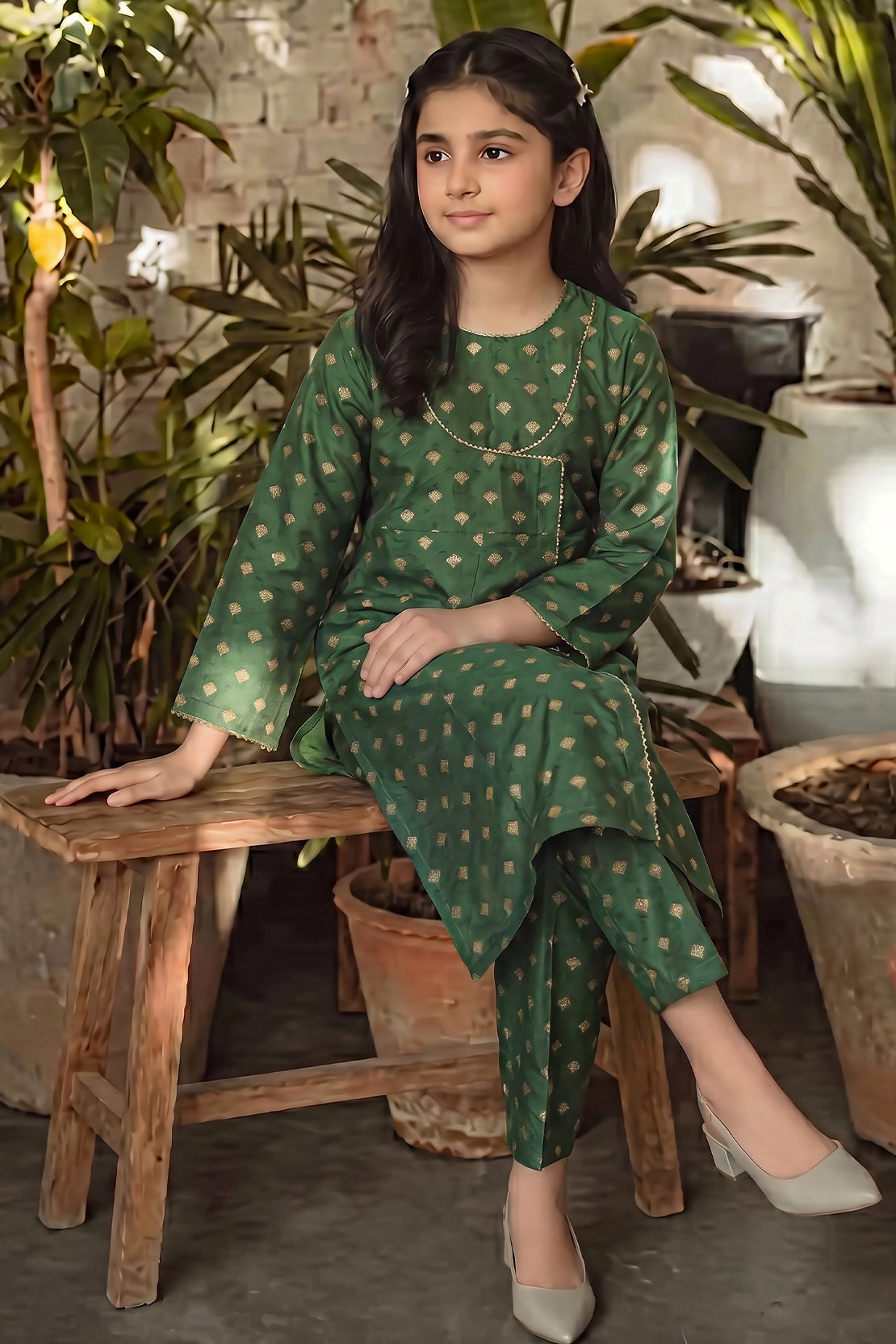 Stitched Cotton Jacquard 2 Piece (Shirt/trouser) For Kids