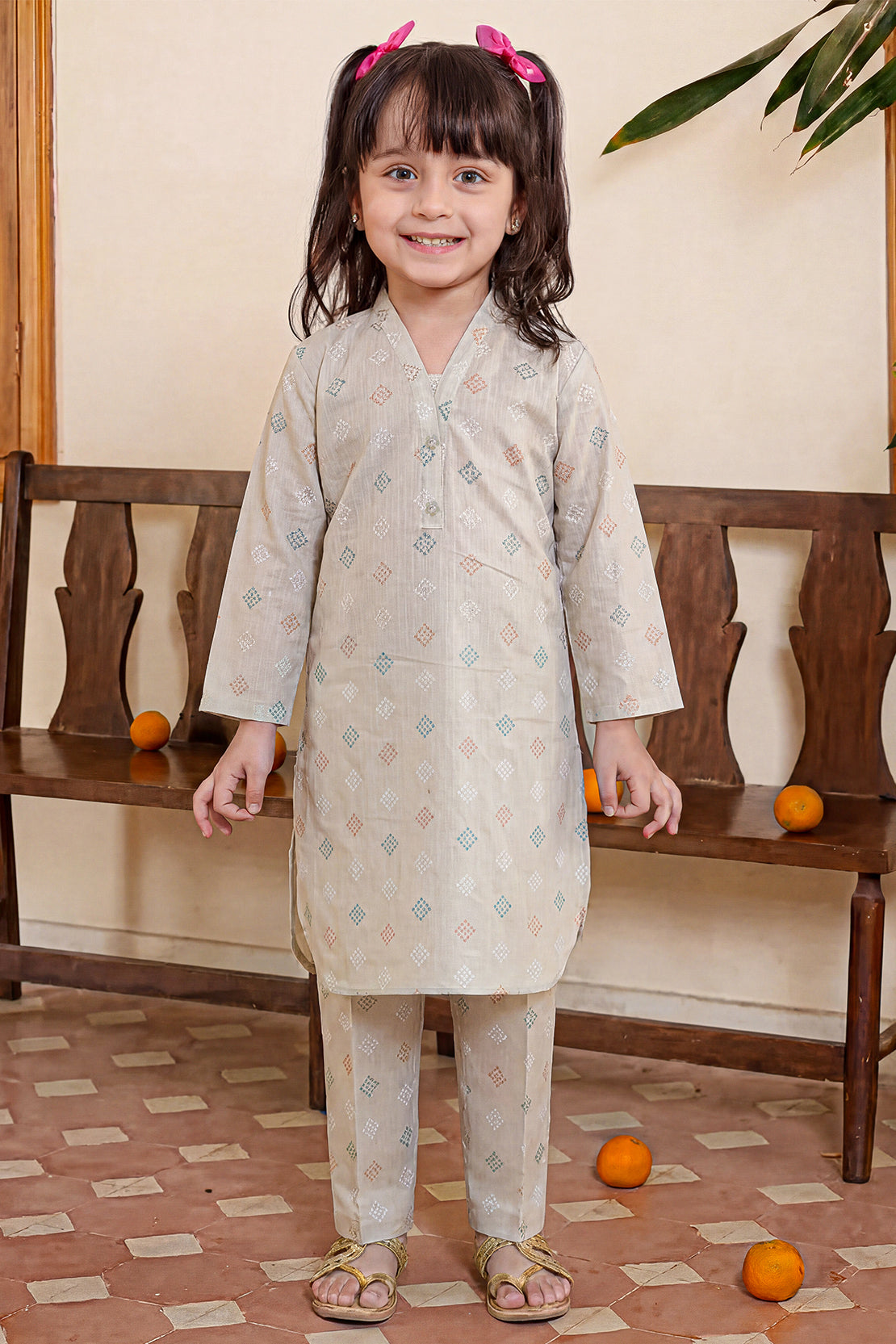 Printed Self Lawn Stitched 2 Piece (Shirt/Trouser) For Kids
