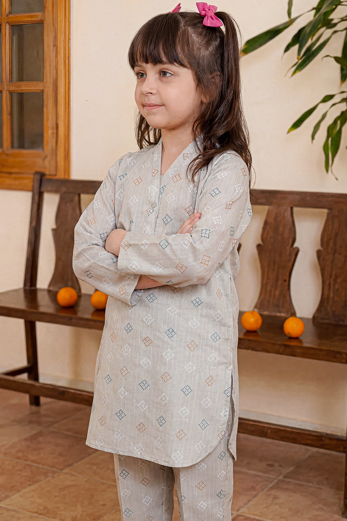 Printed Self Lawn Stitched 2 Piece (Shirt/Trouser) For Kids
