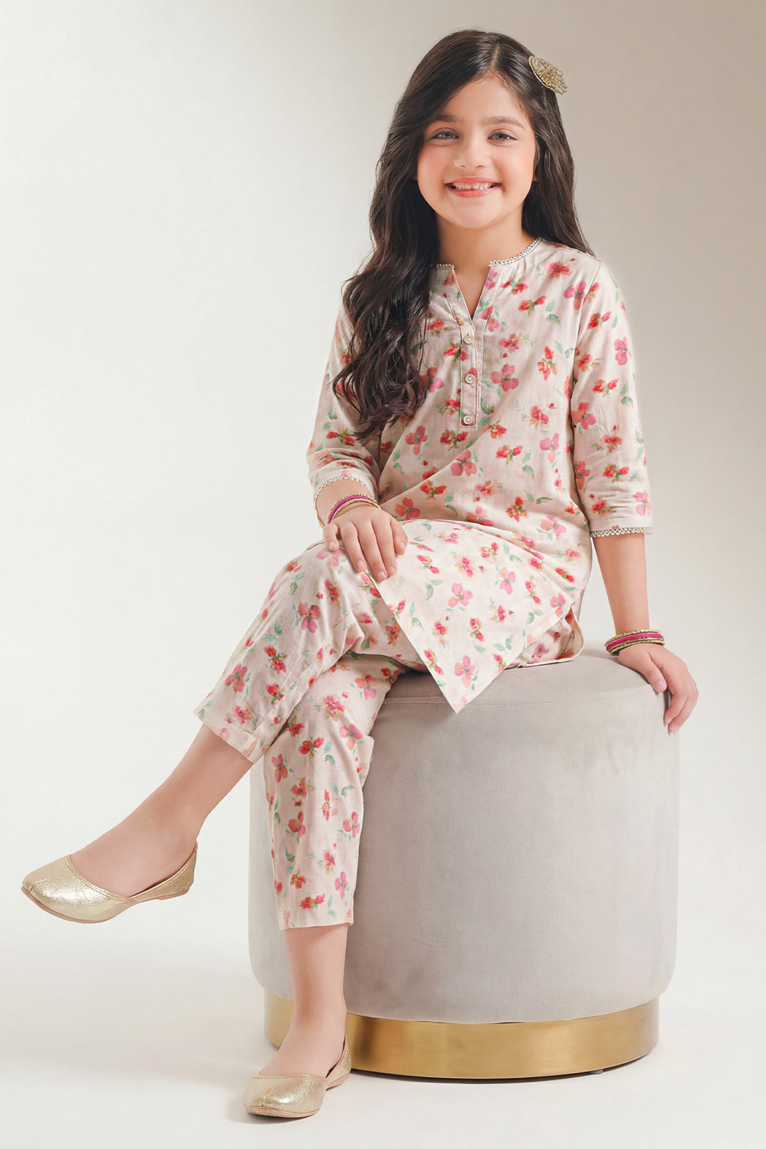 Printed Self Lawn Stitched 2 Piece (Shirt/Trouser) For Kids
