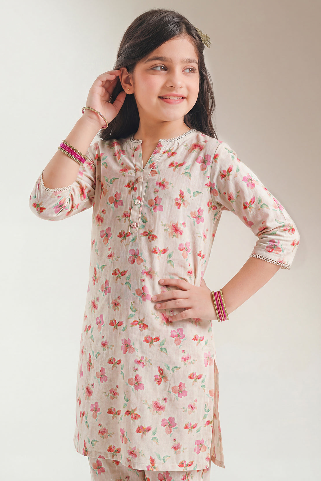 Printed Self Lawn Stitched 2 Piece (Shirt/Trouser) For Kids
