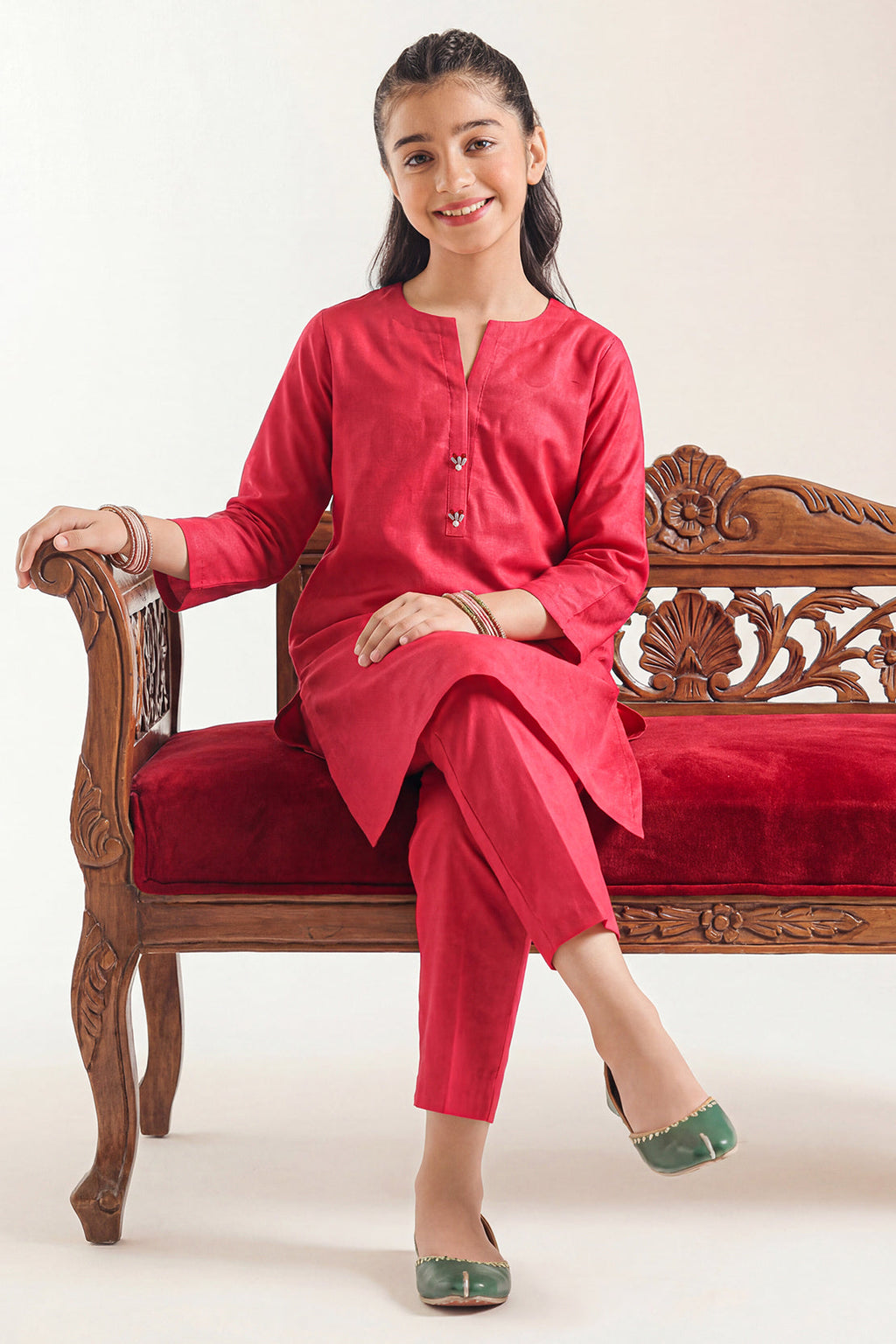 Stitched Cotton Jacquard 2 Piece (Shirt/trouser) For Kids