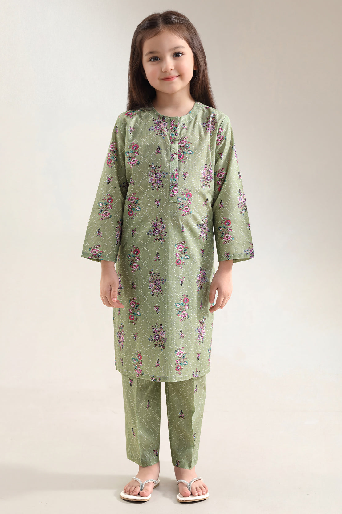 Printed Self Lawn Stitched 2 Piece (Shirt/Trouser) For Kids