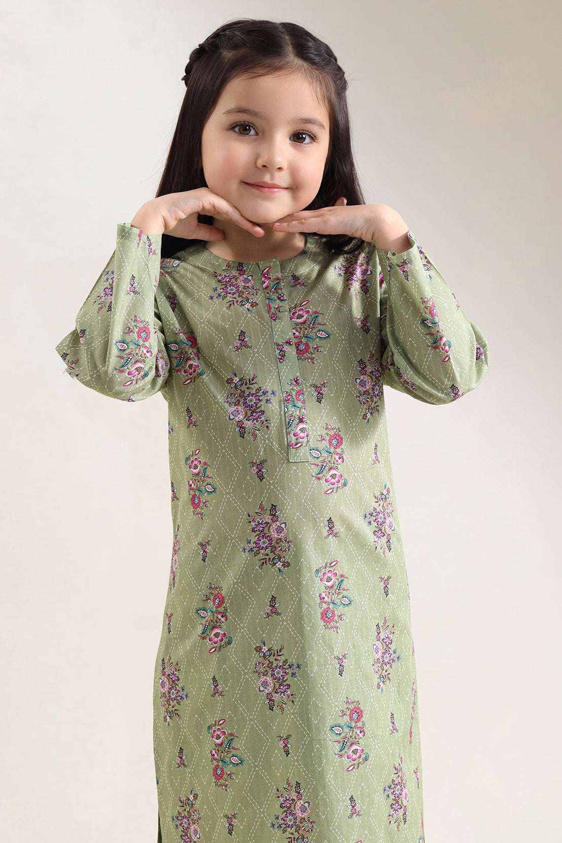 Printed Self Lawn Stitched 2 Piece (Shirt/Trouser) For Kids