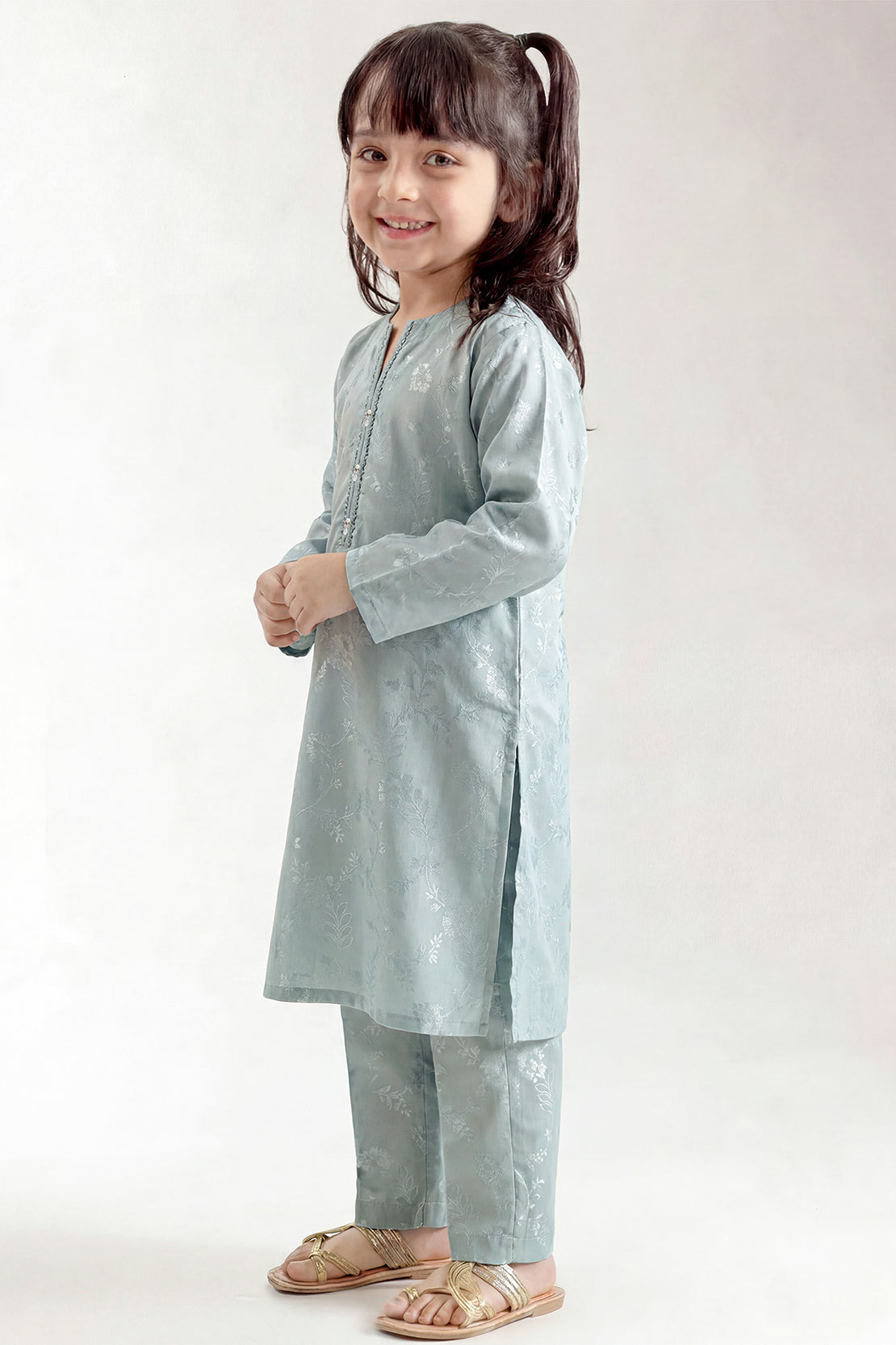 Stitched Cotton Jacquard 2 Piece (Shirt/trouser) For Kids