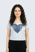 Denim Pocket Printed Top