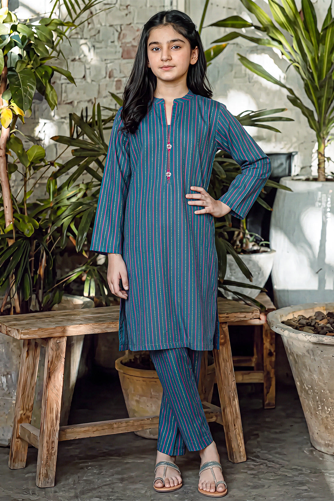 Stitched Cotton Jacquard 2 Piece (Shirt/trouser) For Kids