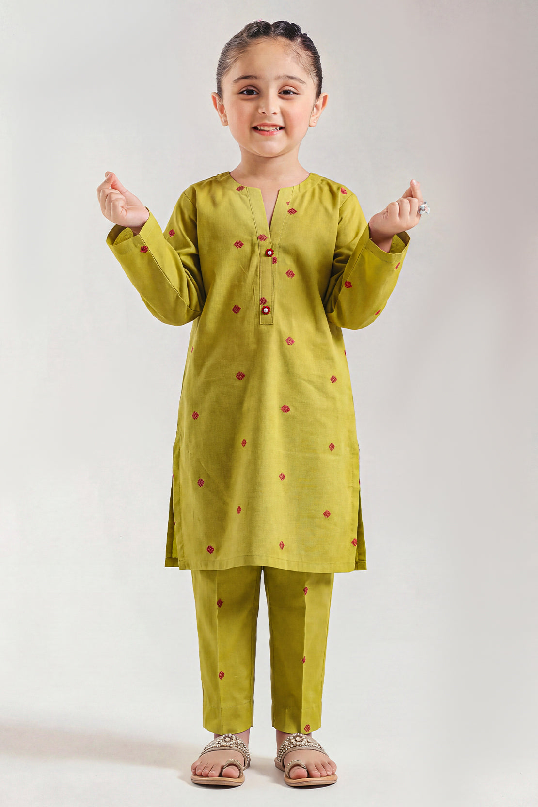 Stitched Cotton Jacquard 2 Piece (Shirt/trouser) For Kids