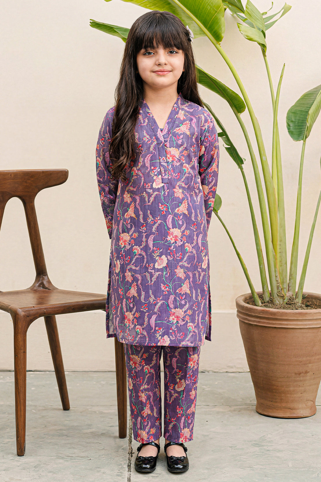 Printed Self Lawn Stitched 2 Piece (Shirt/Trouser) For Kids
