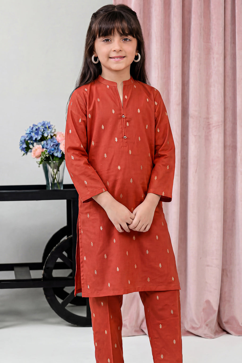 Stitched Cotton Jacquard 2 Piece (Shirt/trouser) For Kids