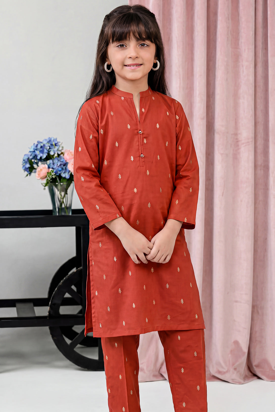 Stitched Cotton Jacquard 2 Piece (Shirt/trouser) For Kids