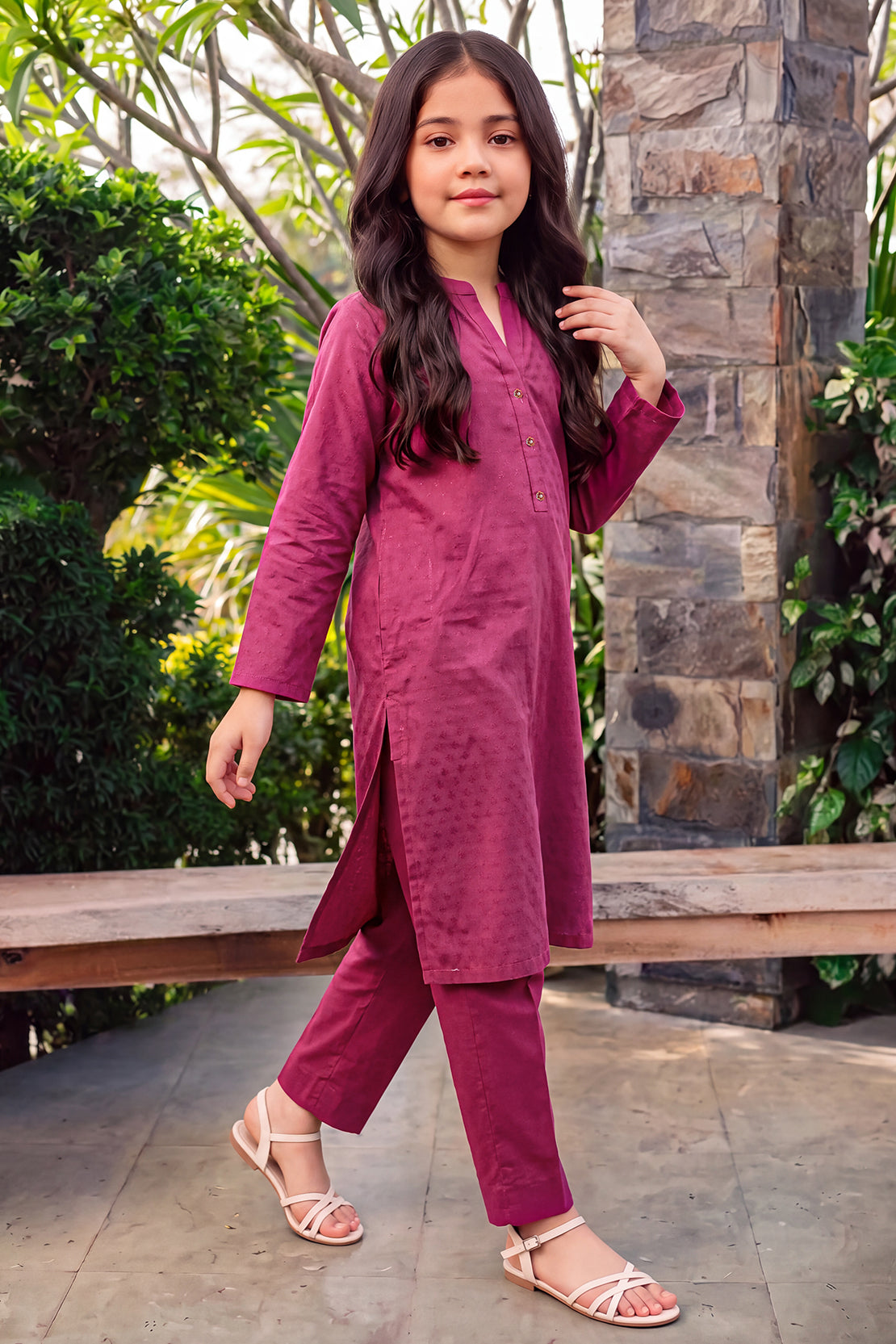 Stitched Cotton Jacquard 2 Piece (Shirt/trouser) For Kids
