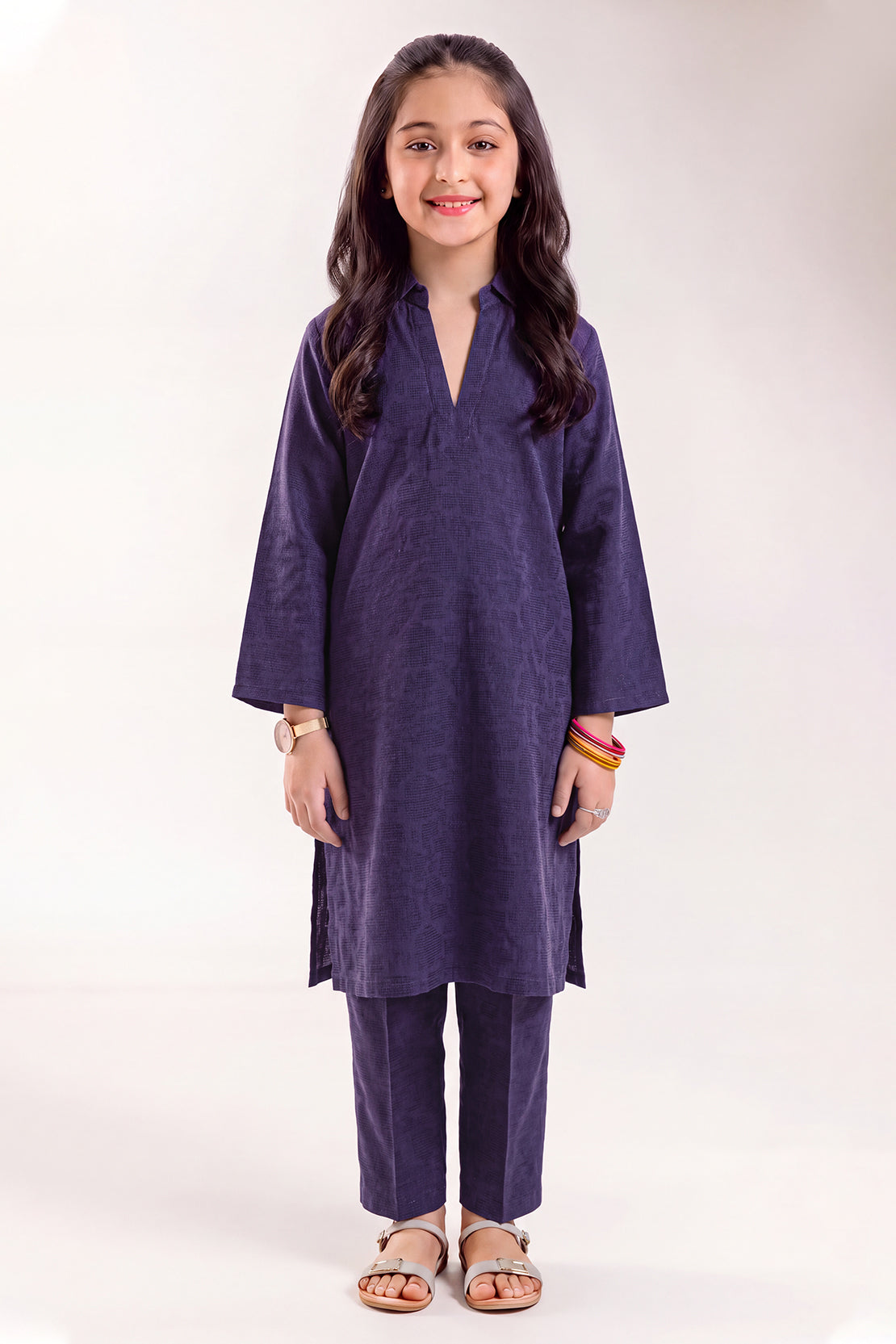 Stitched Cotton Jacquard 2 Piece (Shirt/trouser) For Kids