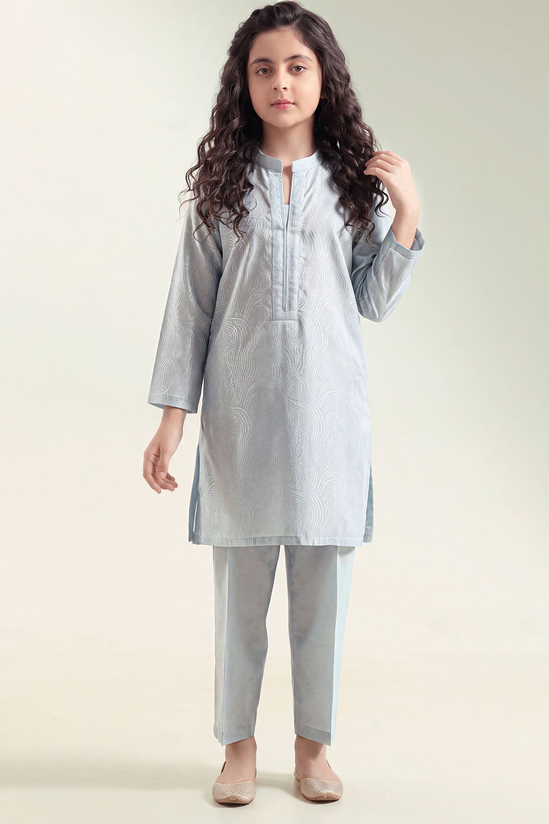 Stitched Cotton Jacquard 2 Piece (Shirt/trouser) For Kids